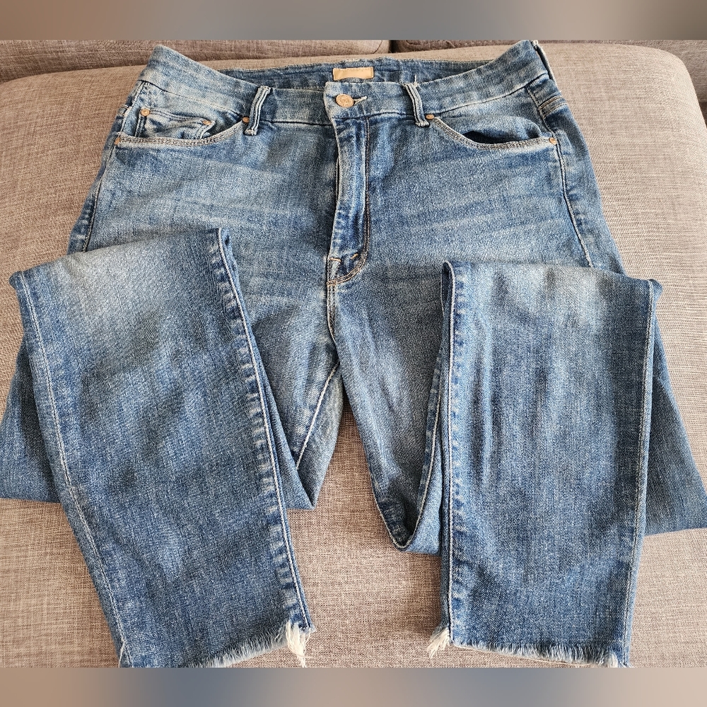 The Looker Fray Hem Ankle Skinny Jeans Size 30 Blue Wash Stretch Slim Casual